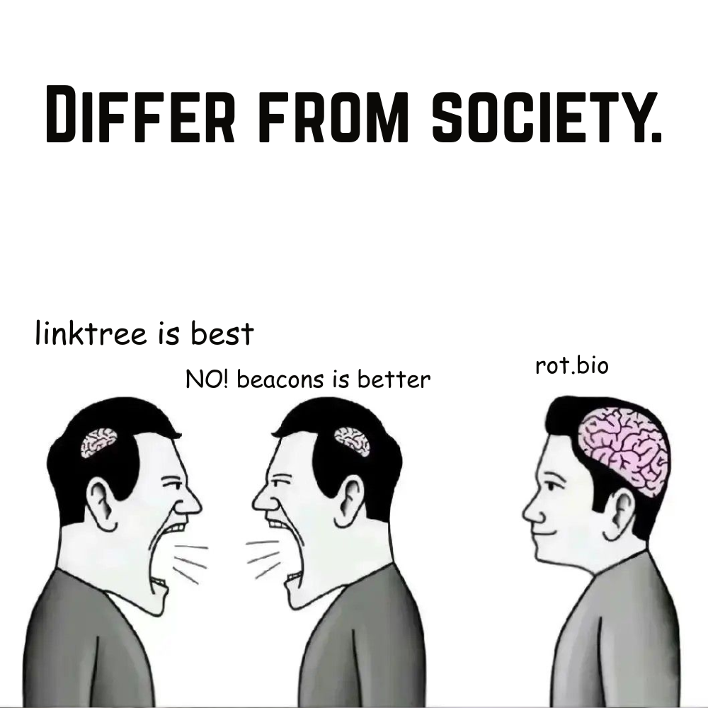 Creators switching to rot bio for minimalist link in bio design meme